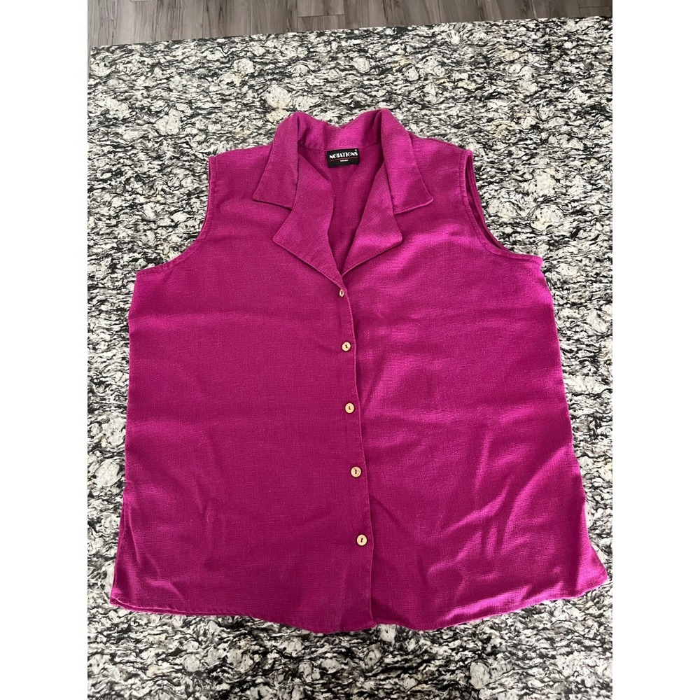 Notations Woman Magenta Purple Textured Sleeveless Button Front Blouse Top